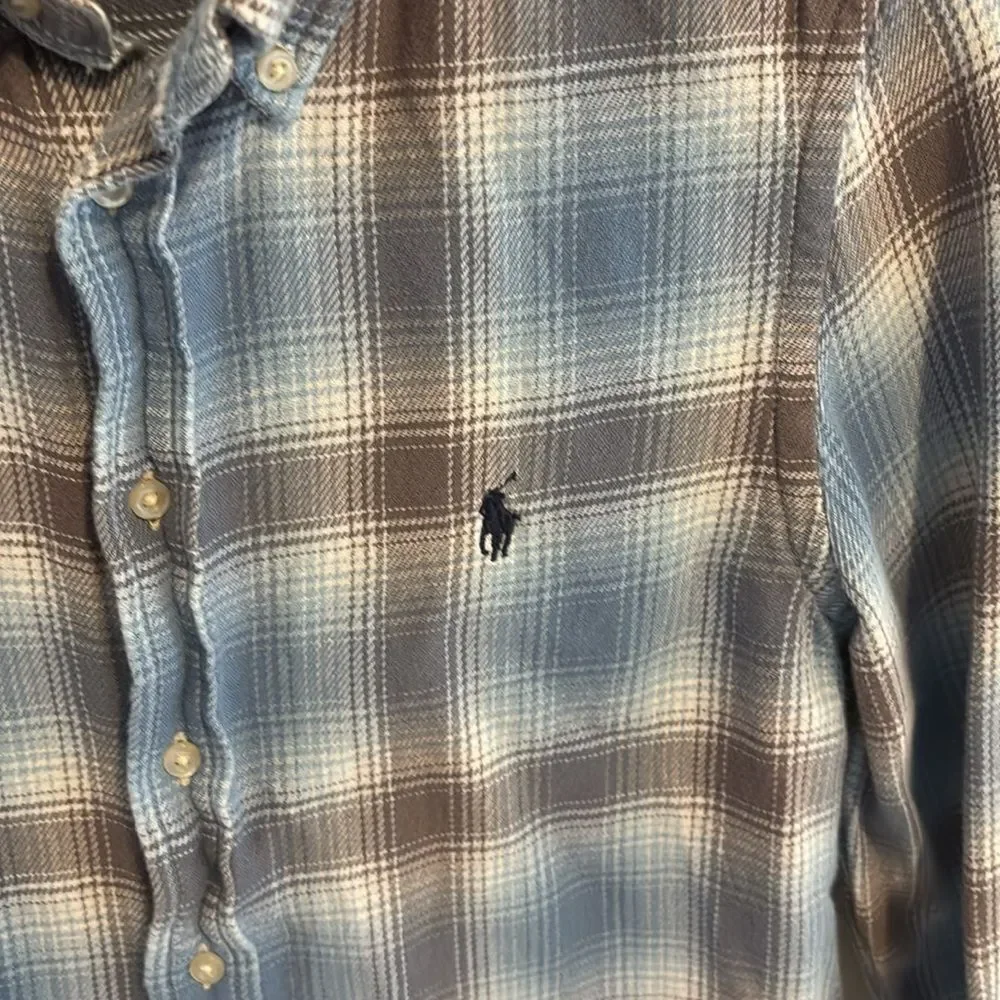 Ralph Lauren Youth Blue and Brown Checkered Shirt size medium
